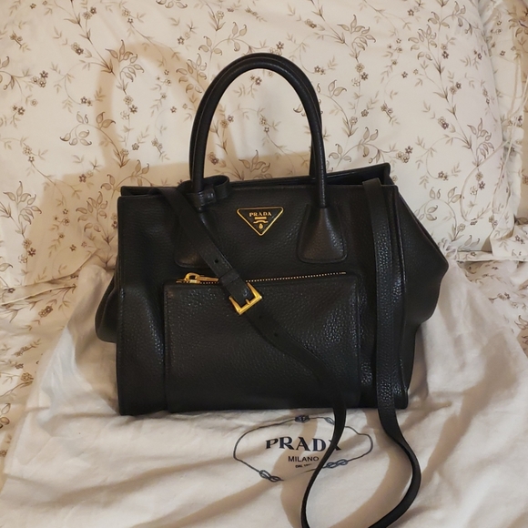 Prada Black Pebble Leather Top Handle Tote - Picture 12 of 12